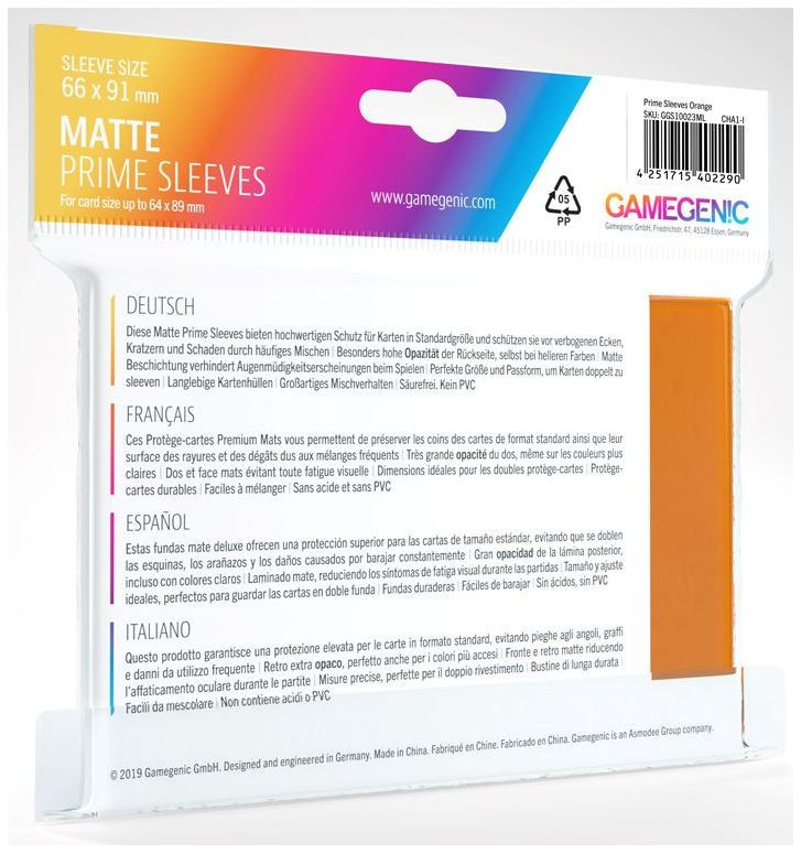 Gamegenic : Matte Prime Card Sleeves - Orange (66mm x 91mm) (100 Sleeves Per Pack)